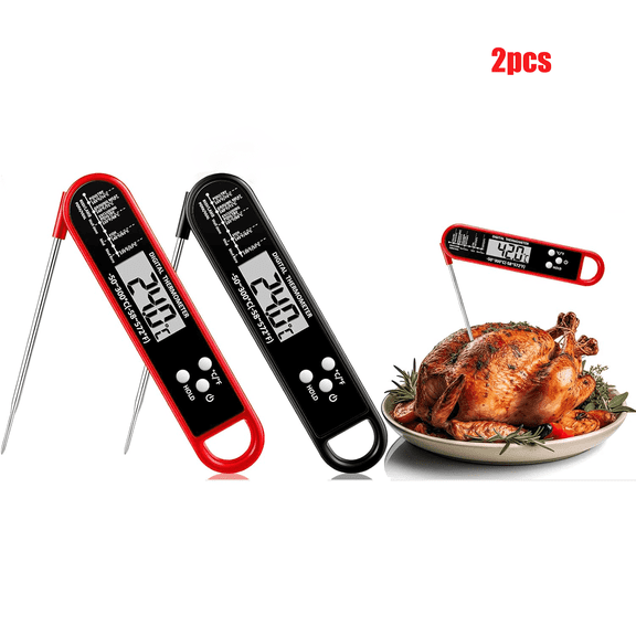 2Pcs Instant Read Meat Thermometer, Digital Food Thermometer With Long Probe for Kitchen Cooking, Fast Accurate Candy Thermometer for BBQ Grill Smoker, Waterproof Folding Thermometer for