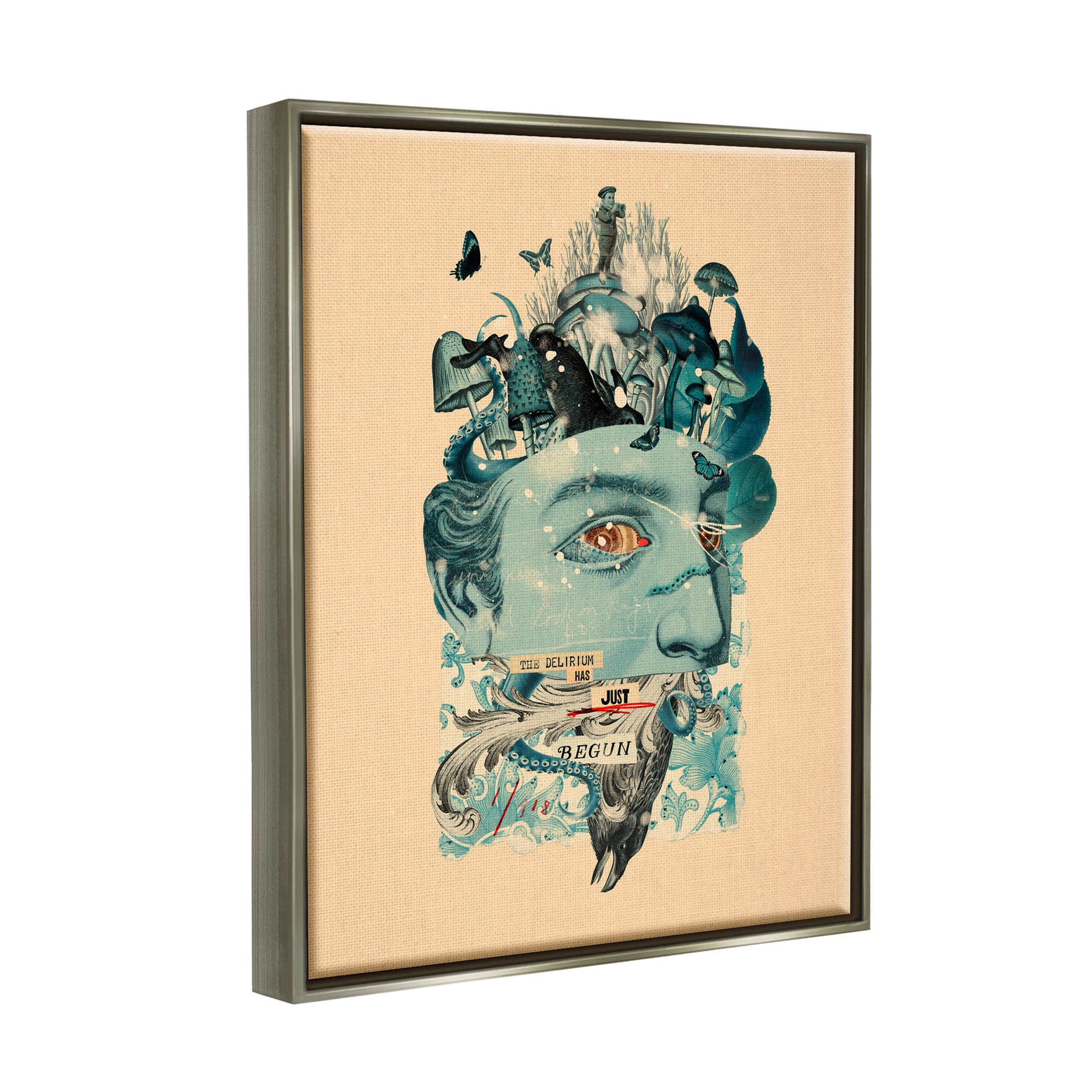 Stupell Industries Botanical Mushroom Man Surreal Collage Graphic Art Luster Gray Floating Framed Canvas Print Wall Art, Design by Matheus Lopes Castro