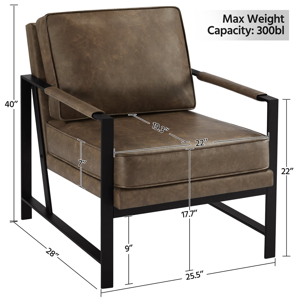 Alden Design Mid-Century Modern Accent Chair with Metal Frame, Brown Faux Leather