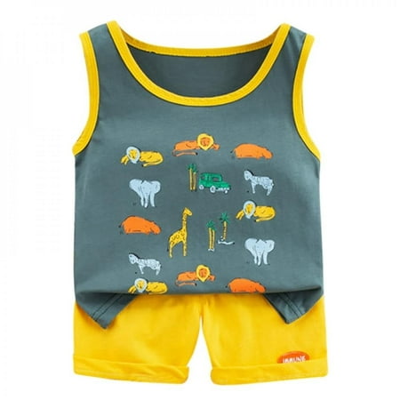 

Elaydool Kids Toddler Baby Boy Clothes Set Cartoon Sleeveless Tops Vest Shorts Summer Clothing Outfits Suit for 1-5Years Little Boy