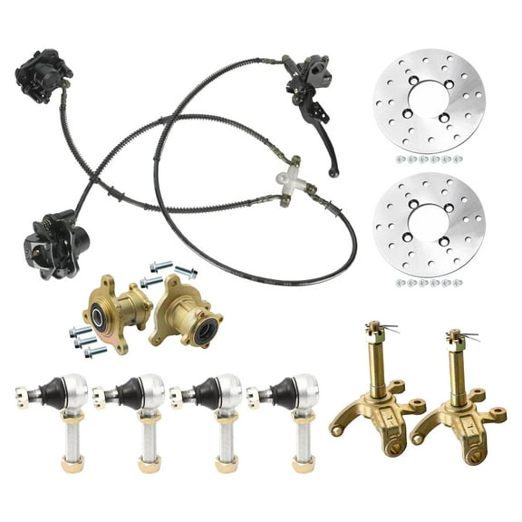 3 Stud Front Wheel Rim Hub & Steering Spindle Knuckle & Brake Disc Rotor & Hydraulic Brake Caliper Master Cylinder & Tie Rod End for DIY ATV Quad Buggy Go Kart Golf Cart Drift Trike Mini Bike