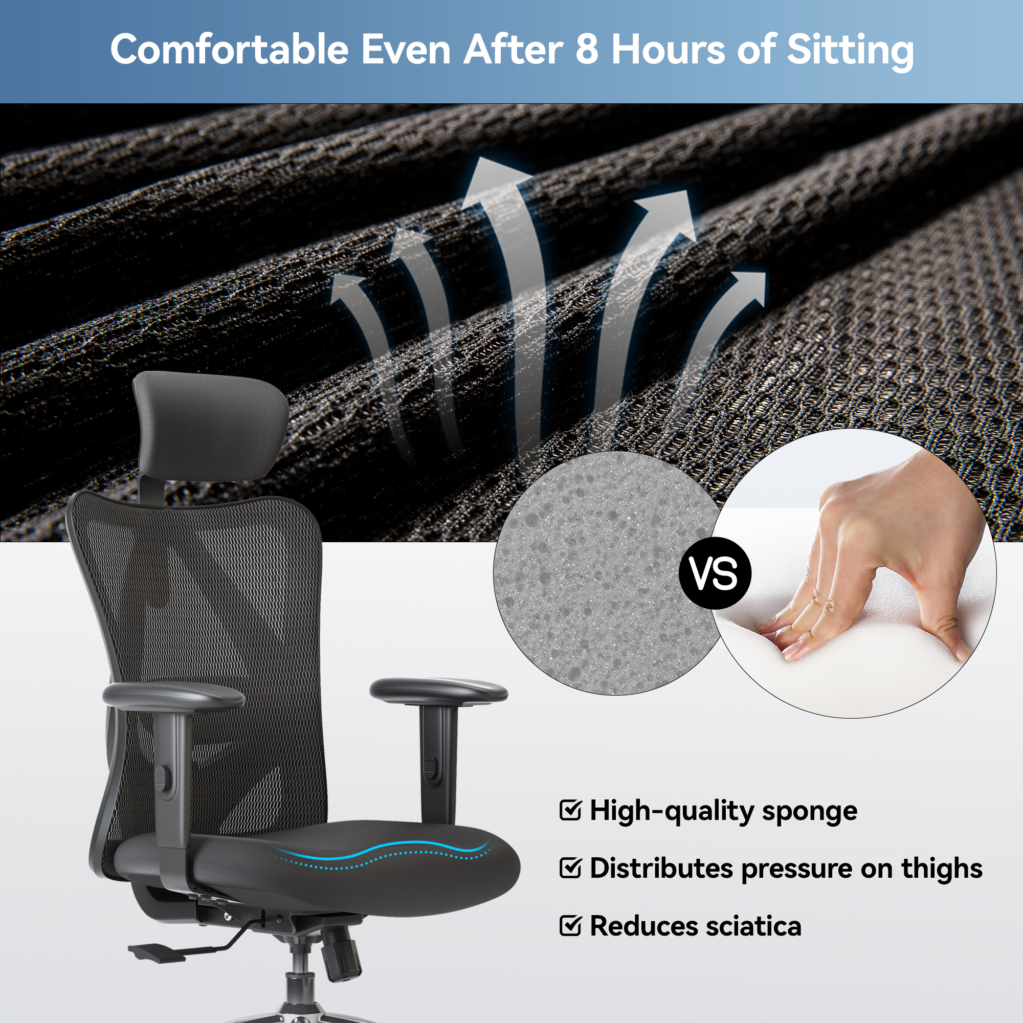 Sihoo M18 Ergonomic High-Back Mesh Office Chair, Black photo 7