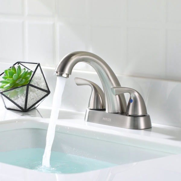 PARLOS Centerset Two-Handle Bathroom Sink Faucet with Metal Drain Assembly and Supply Hose, Brushed Nickel