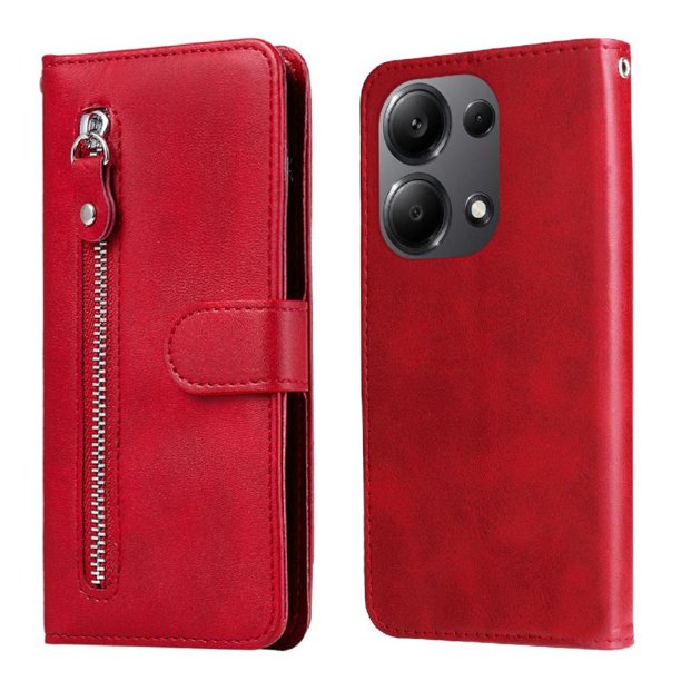Estuche de Cuero PU con Cierre para Xiaomi Poco M6 Pro 4G , Funda Protectora con Billetera y Correa
