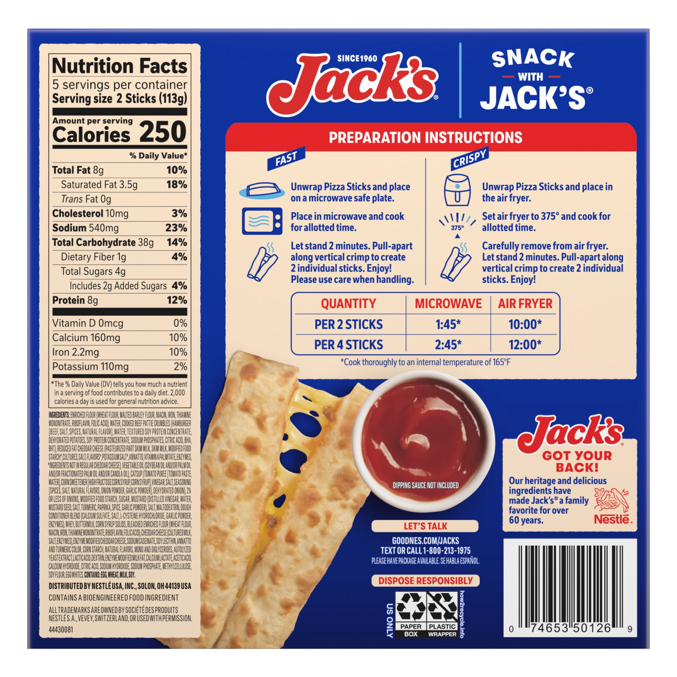 Jack's Cheeseburger Stick Snacks, 20 oz Box (Frozen)