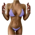 thumbnail image 2 of Wuxian Women 2 Piece Bikini Set Swimwear Summer Solid Color Chain Halter Backless Deep V-Neck Spaghetti Strap Push-Up Padded Bra Low Waist Swimsuit Fashionable Beachwear,Purple,S, 2 of 6
