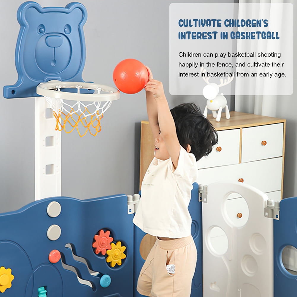 Kepooman Toddler Play Yard with Basketball Rack, Sturdy Toddler Play Yards with Basketball Rack, Blue + White Kepooman Toddler Play Yard with Basketball Rack, Sturdy Toddler Play Yards with Basketball Rack, Blue + White