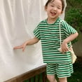 thumbnail image 7 of Cethrio Kids Girls' Shorts Sets, Short Sleeve Loose Stripe Outfit Sets Green Size 2-3 T, 7 of 7