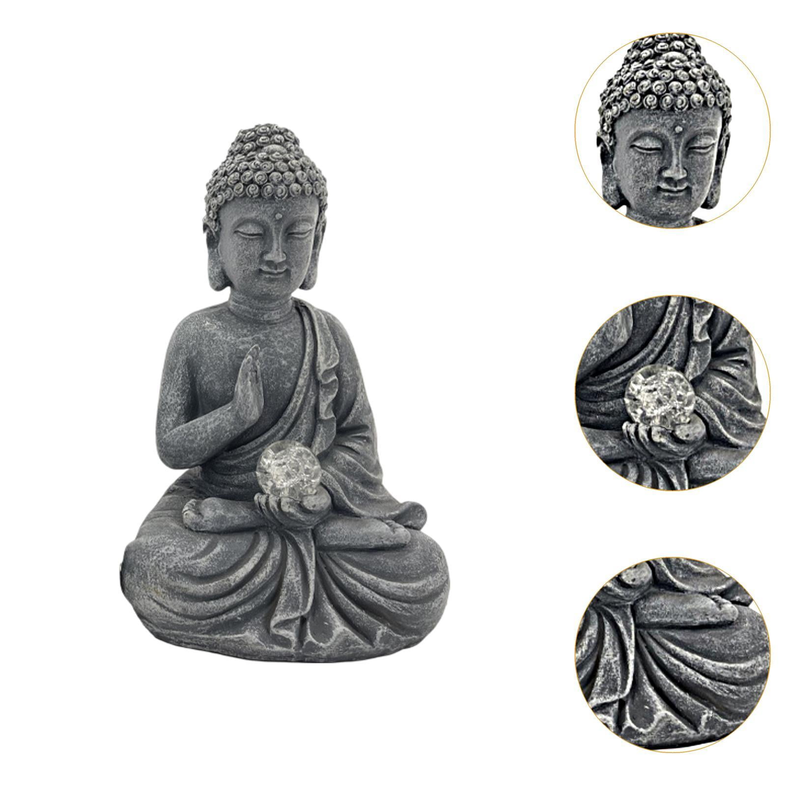 figatia Garden Solar Buddha Sculpture with Lamp Entrance Ornament for Courtyard Size S