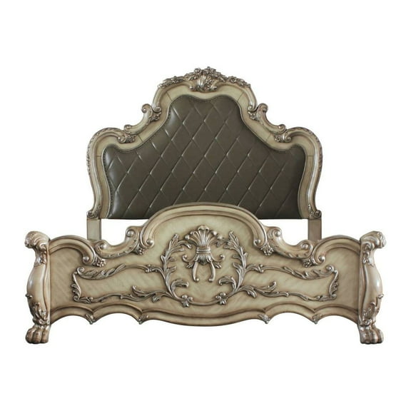 Dresden Queen Bed in Vintage Bone White & PU
