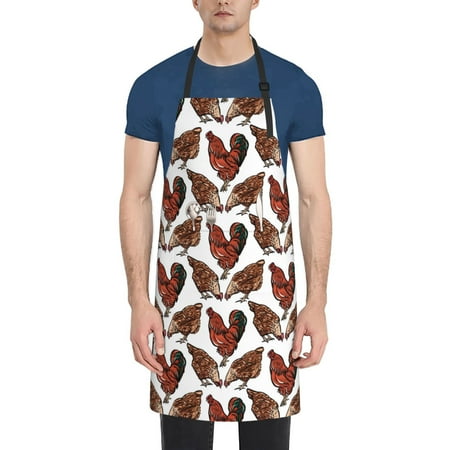 

Lukts A Rooster With Chickens Pattern Kitchen Cooking Aprons Adjustable Bib Soft Chef Apron with 2 Pockets for Men Women