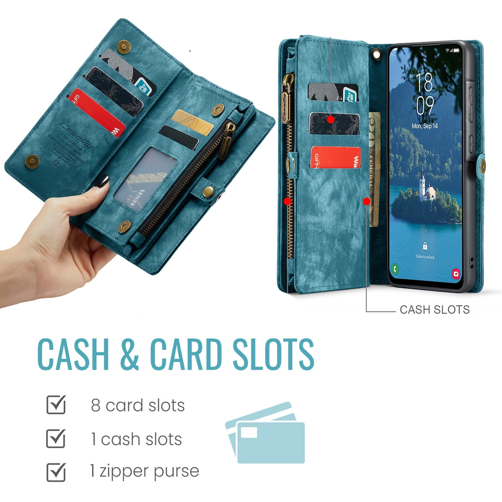 Dteck for Samsung Galaxy Note 10 Plus Wallet Case,Leather Zipper Wallet Case 8 Card Slots Holder Flip Purse Magnetic Handle Strap Shockproof Detachable Phone Cover For Samsung Galaxy Note 10+, Green