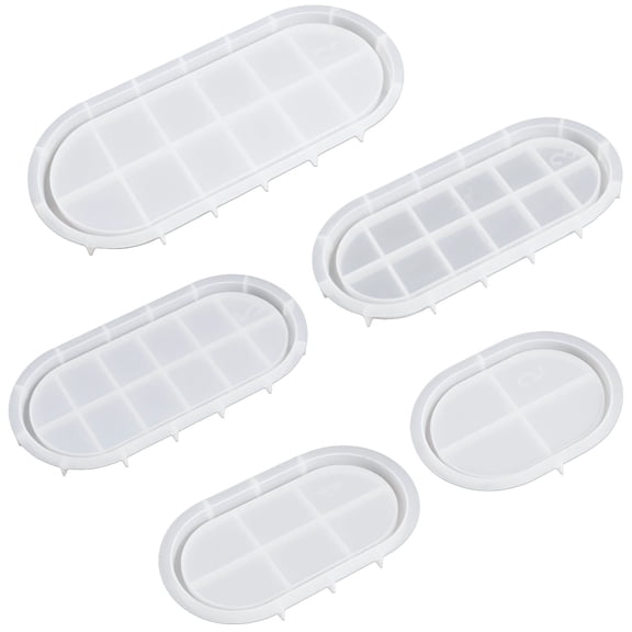 5pcs DIY Oval Mold Silicone Resin Tray Kit, Ergonomic Multi-Compartment Oval Cake Tray Molds, Smooth Surface, Color Options, For Resin Clay Candle Crafts Home Décor