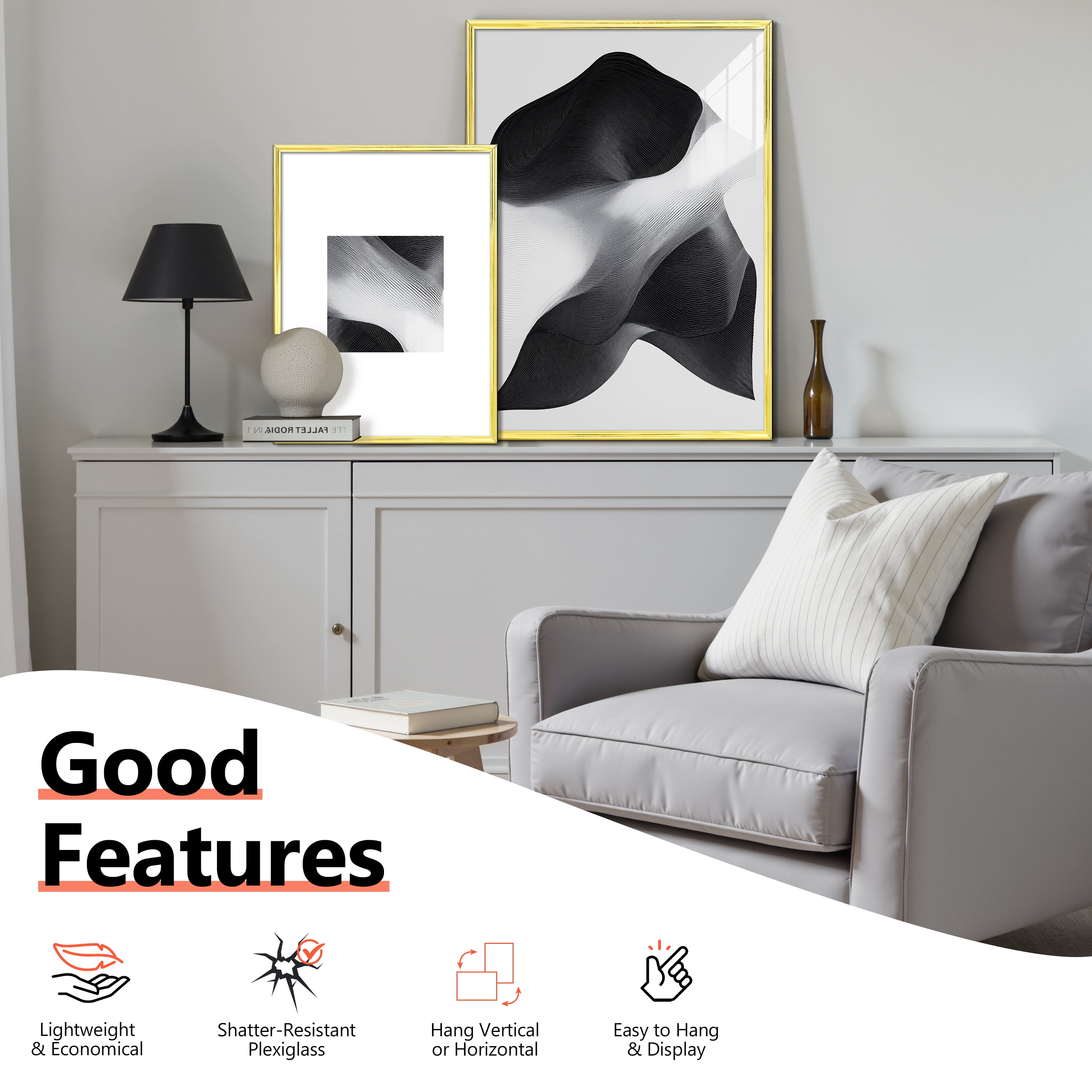 VIOLABBEY 16x24 Poster Frame Set of 5, 16x24 Frame Gold for Wall Mounting Vertically or Horizontally, Gallery Wall Picture Frame
