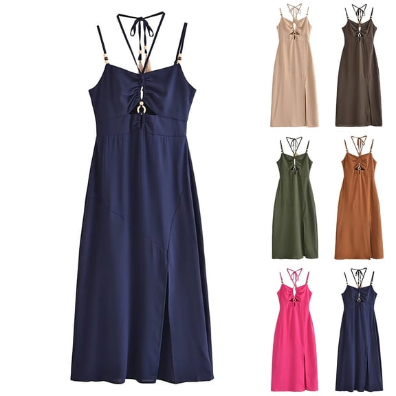 Ashirexll Womens Summer Dresses, Casual Dresses for Women, Summer Sleeveless Hollow Chest Tube Top Style V-Neck Dress