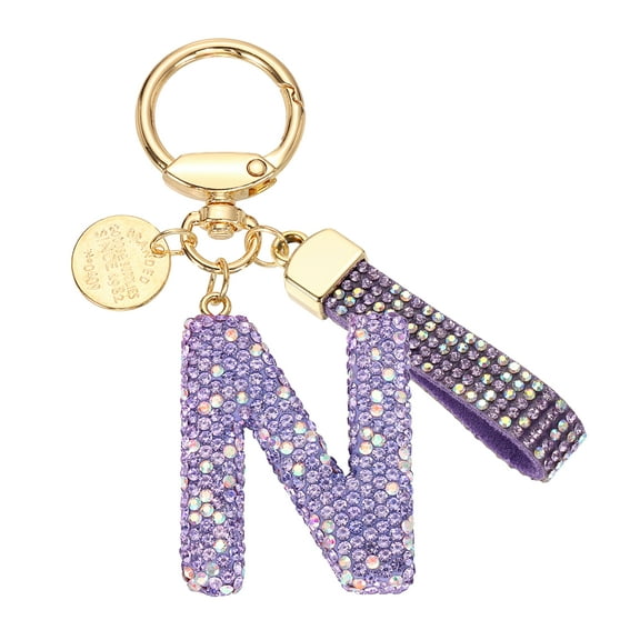 Uxcell Initial Letter Keychain, Gift Bling Letter-N Key Chain for Women, Purple