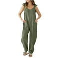 thumbnail image 3 of lcziwo Women's Baggy Linen Jumpsuits Casual Adjustable Straps Overalls Solid Color Sleeveless Summer Onesie Pants with Pockets Beach Outfits Army Green XXL, 3 of 7