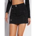thumbnail image 3 of Black Rhinestone-Embellished Denim Mini Skirt With Flap Pockets, 3 of 7