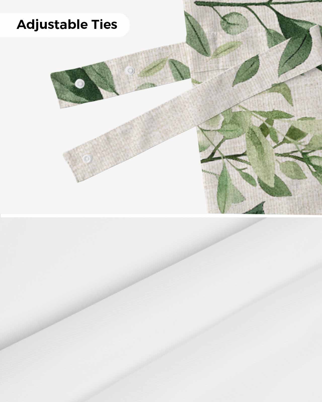Tie Up Valance Curtain for Kitchen,Spring Green Sage Leaves on Linen Rod Pocket Short Curtains Adjustable Tie-Up Shade Valances,Swirling Leaf Window Treatment for Bathroom Bedroom