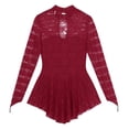 thumbnail image 6 of inhzoy Women's Floral Lace Lyrical Dance Dress Mock Neck Ballet Dance Leotard Dresses Wine_Red Small, 6 of 10