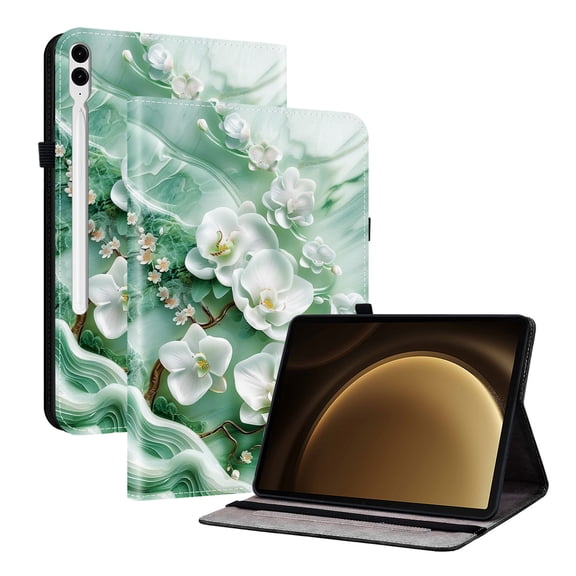 For Samsung Galaxy Tab S9 /S9 FE /S10 (12.4") Folio Case with Stand/Card Slots/Elastic Band Closure/Pen Loop Holder, Stylish Cute PU Leather Protective Lightweight Slim Cover, Magnolia