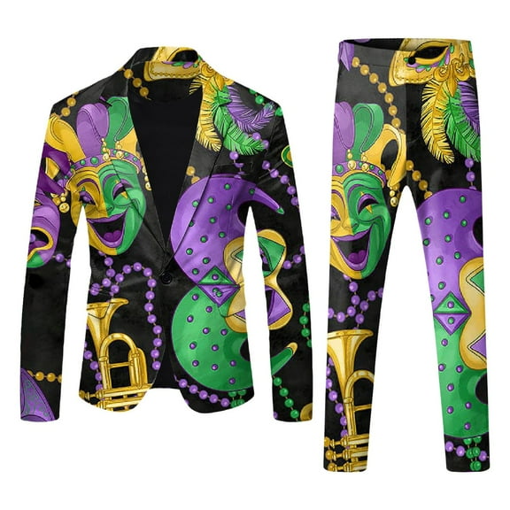 WTXUE Carnival's Day Printed Jacket Pants Party Wear Relaxed Fit Pant Suits (Men's)