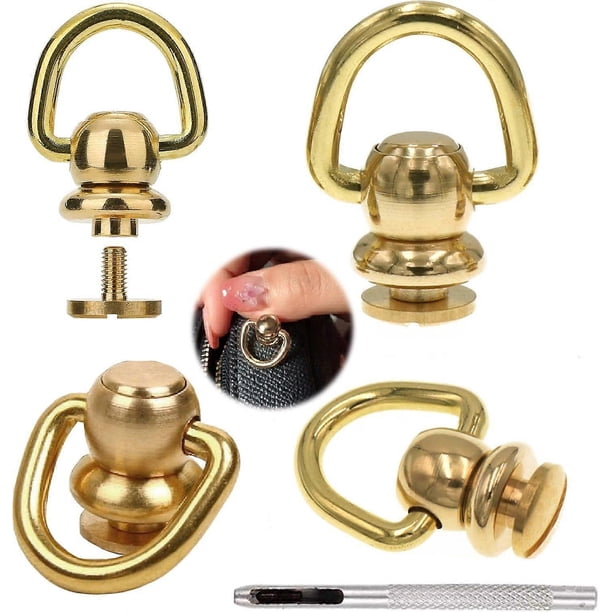 4pcs D Rings: Brass D-Rings Buckles with Swivel Clasp for DIY Leather Crafting - Purse Metal Rivets Hardware for Bag Purse Wallet Making and Craft Pro