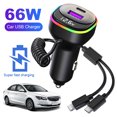thumbnail image 1 of Cargador Rápido Con Cable Coche PD 66W 5V 3.1A 3 en 1 RGB Puertos Duales para IPhone Huawei Xiaomi, 1 of 9