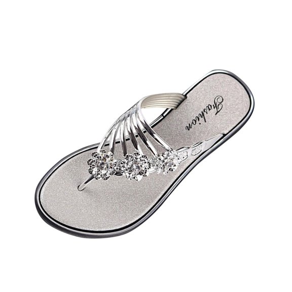 Women's Rhinestone Rose Open Toe Flip Flops Summer Fashion Slippers New Sandals Comfortable Non- Flat Slippers 2025 Flat Sandals