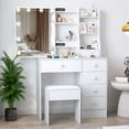 thumbnail image 6 of Caulitar Makeup Vanity Set with Sliding Mirror, Makeup Table With 3-Color LED Lights Vanity Desk with Stool & 6 Drawers & Shelves, White, 6 of 9