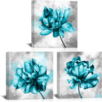 Turquoise Flower Pictures Teal Canvas Wall Art Teal Blue Flowers Floral Painting Wall Decor Turquoise Bathroom Picures
