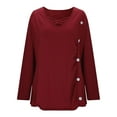 thumbnail image 5 of Women's V Neck Button Down Long Sleeve Tops Shirts Blouses Solid Color Casual Loose Fit Tunic for Work Office Business Casual Daily Wear Fashion Essential Gift for Women | HAODEJW,Wine XL, 5 of 9