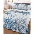 thumbnail image 3 of Quilts Twin-XL Size Bedding Set, Blue Coastal Crabs Lightweight Quilted Comforter, Summer Ocean Seahorse Coral Shells Soft Reversible Bedspread Coverlet with Pillow Covers for All Season, 68" x 98", 3 of 7