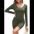 thumbnail image 3 of Vestidos de Mujer, Cuello en U, Larga, Informal, de Punto Acanalado, Ajustado, Básico, Minivestido Ajustado, Tubo Verde M, 3 of 9