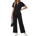 thumbnail image 2 of Fantaslook Two Piece Lounge Sets for Women Vacation Travel Outfits Dressy Casual V Neck Short Sleeve Tops Wide Leg Pants Fashion Outfits, 2 of 9