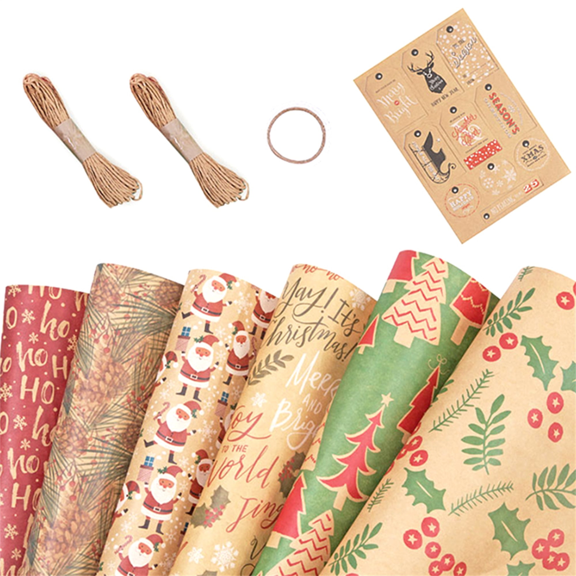 5M Christmas Gift Wrapping Paper Rolls 20 Matching Foil Gift Tags 4 Rolls 