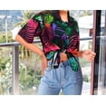 thumbnail image 2 of LA LEELA Button Down Shirt for Women Casual Summer Beach Party Blouses Shirt Tropical Blouse Short Sleeve Dress Tops Tee Shirts Hawaiian Dresses for Women S Neon Leaves, Black, 2 of 5
