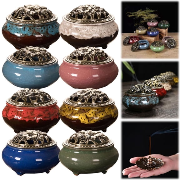 Noothes Ceramic Incense Burner with Ice Kiln Glaze Design Sandalwood Incense Holder Cone Incense Burner Holder for Home Meditation and Aromatherapy