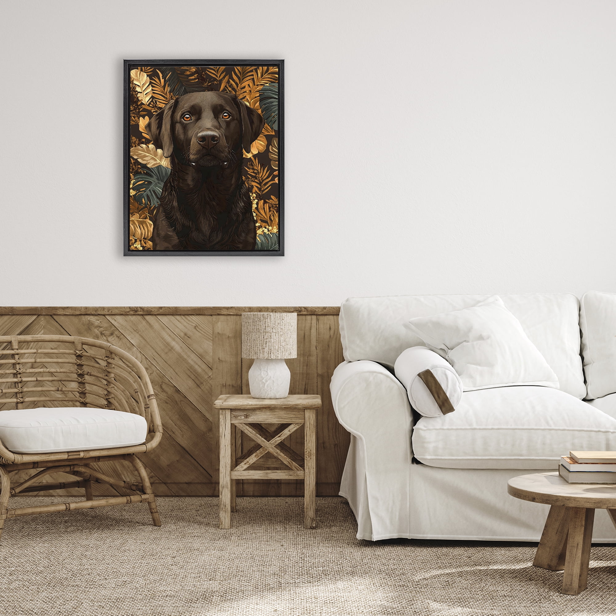 Stupell Industries Labrador with Golden Leaves Black Framed Floater Canvas Wall Art, design by Creative Studio