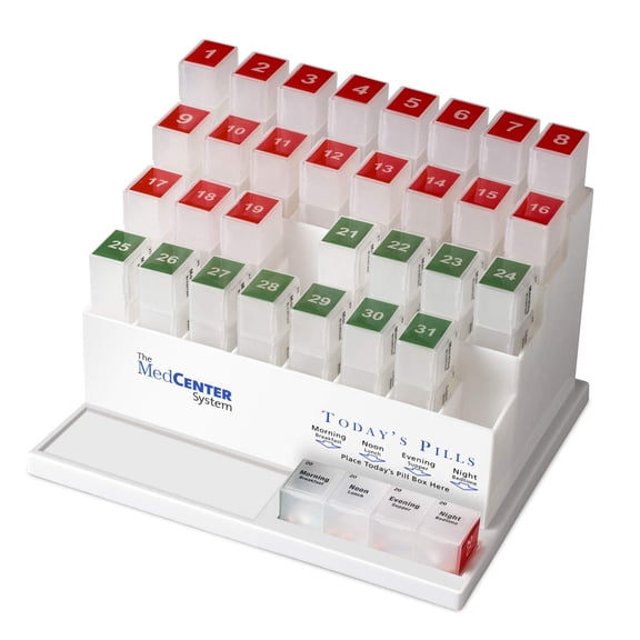 Medcenter Monthly Pill Box Organizer HSA/FSA, 4 Times a Day, Large 31 Daily Pill Cases with Compartments for Vitamins, Supplements, Medication, 31 Day Pill Organizer