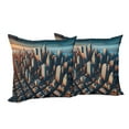 thumbnail image 2 of Ambesonne Cityscape Throw Pillow Cover Pack of 2, Manhattan Panorama Urban, 2 Pcs-26"x26", Blue and Pale Cinnamon, 2 of 5