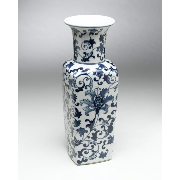 Zeckos AA Importing 59702 Square Blue And White Vase