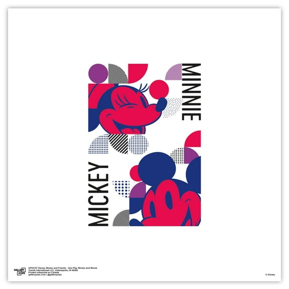 Gallery Pops Disney Mickey and Friends - Geo Play Mickey and Minnie Wall Art, Unframed Version, 12" x 12"