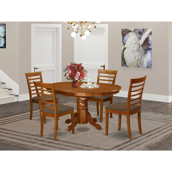 Dinette Set for 4 - 5 Piece Kitchen Table Set with Chairs - Oval Table & Linen Upholstered Dining Room Chairs