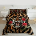 thumbnail image 2 of Feelyou 3D Brown Tiger Full Size Comforter Sets for Teen, Romantic Red Flower Bedding Comforter Set, Fashion Stripes Print Reversible Bedding Sets, Ultra Soft Bedroom Decor, 3pcs, 2 of 8