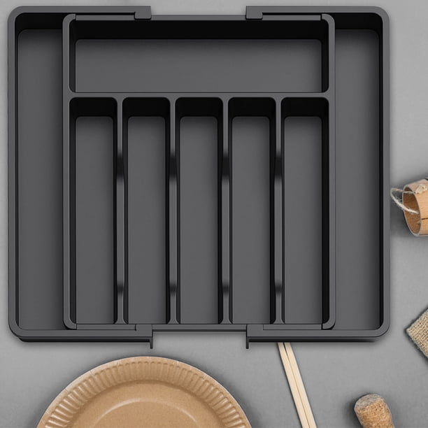 Bandeja para utensilios ajustable y extensible con divisores, bandeja para cubiertos, soporte para utensilios