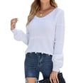 thumbnail image 3 of STARVNC Women U Neck Ribbed Knitted Long Sleeve Pompom Deco Sweater, 3 of 7