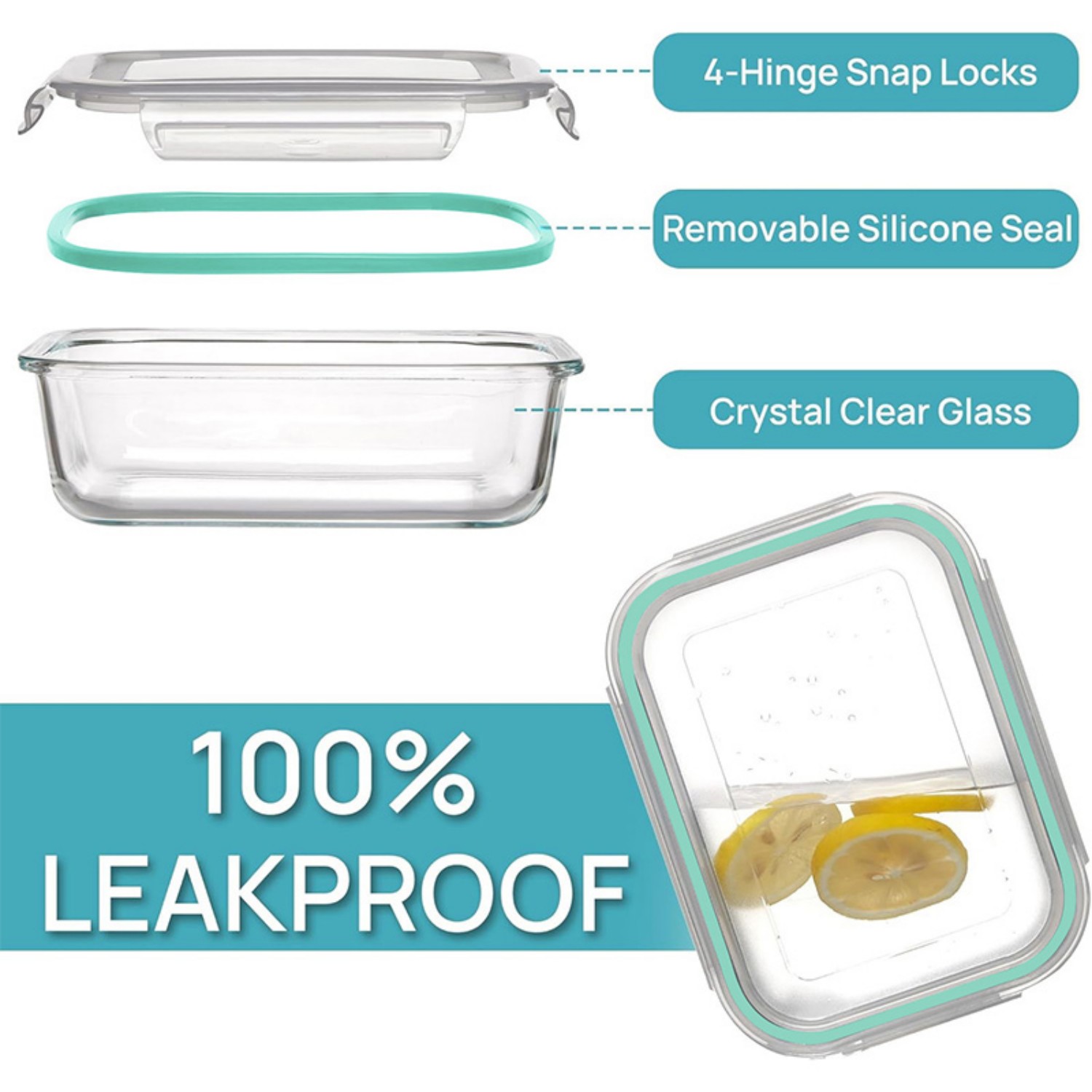 VAETTLO Glass Food Storage Containers 4-Pack with Lids, Airtight Leakproof for Lunch, Meal Prep, Dishwasher Safe, Green (12.5 to 42 oz)