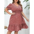 thumbnail image 6 of Musefolio Women's summer plump retro wave point draw pleated V-neck all match show thin dress 1X-4X, 6 of 6