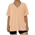 thumbnail image 4 of Turilly Fashion Women's Plus Size Tops Solid Color Hem Slit Short Sleeved V-Neck Pullover Loose Fit Top, 4 of 6